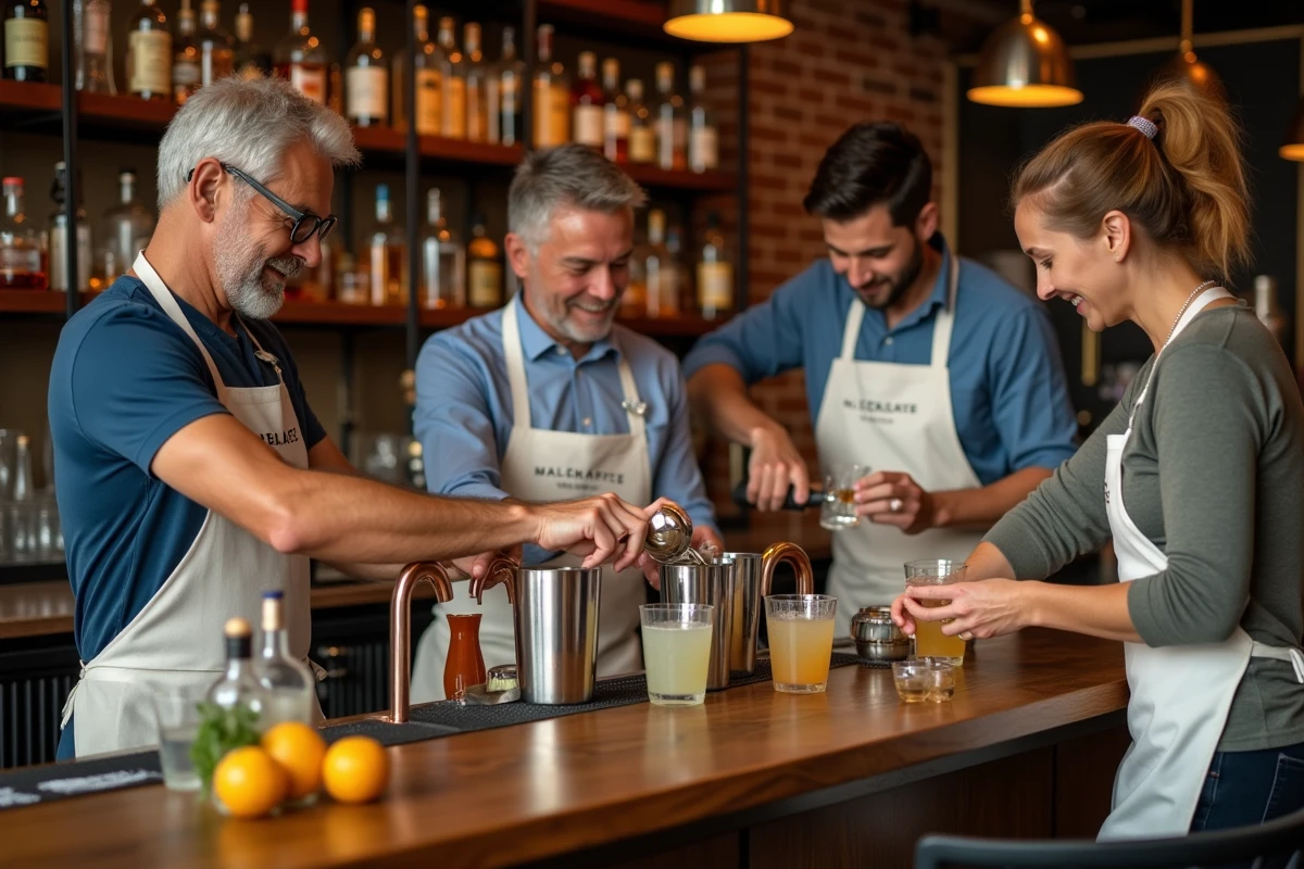 Atelier cocktail en groupe suivi d'une dégustation à l'aveugle dans un bar chic