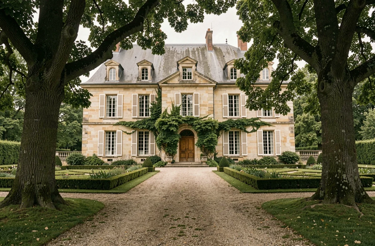 Château de la Chapelle des Bois avec façade en pierre et allée gravillonnée