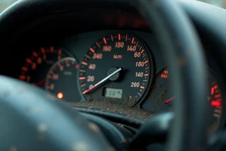 Compteur kilométrique usé d'une voiture d'occasion affichant plus de 250 000 km, illustrant les risques d'achat d'un véhicule à kilométrage élevé