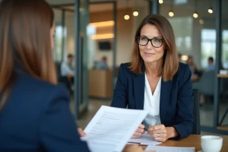 Femme en consultation avec un conseiller bancaire pour un prêt hypothécaire de faible montant