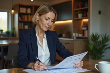 Femme analysant son budget familial à la maison, facteurs influençant le taux d'épargne personnelle
