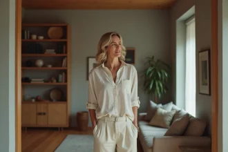 Femme observant l'ambiance de son salon pour détecter une mauvaise énergie dans la maison