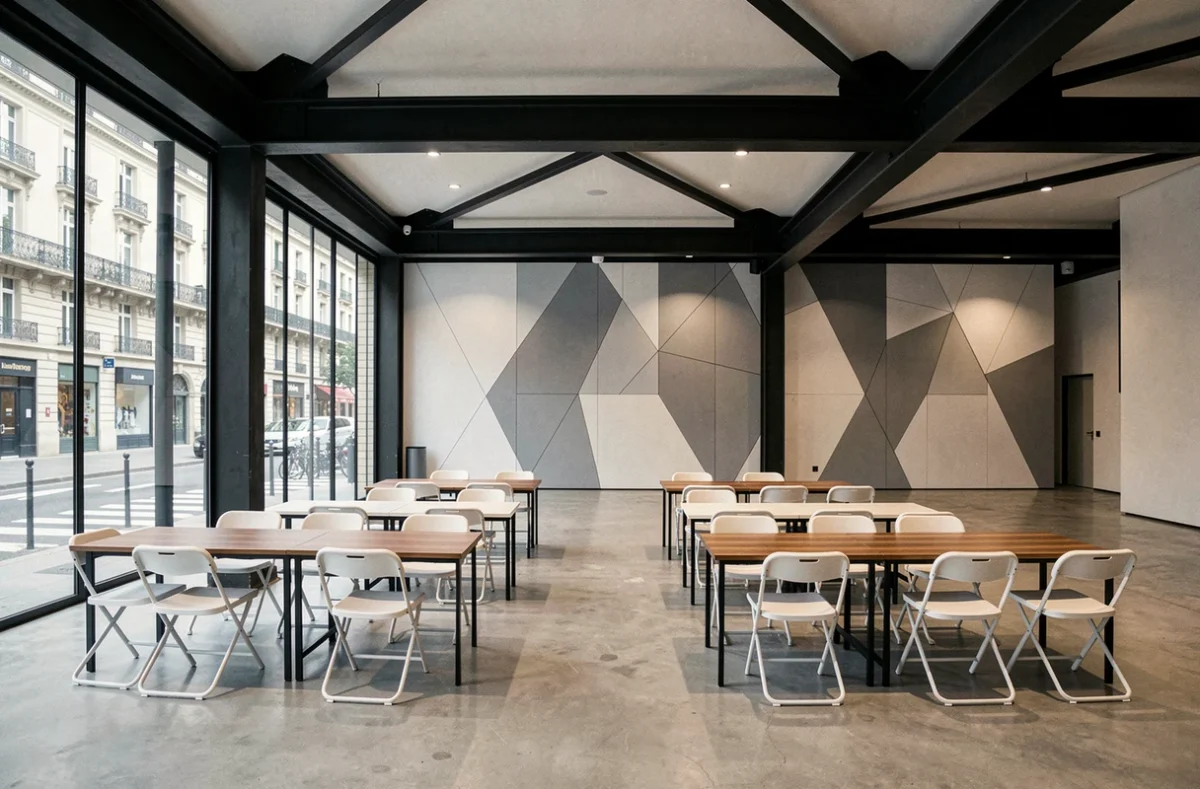 Le Nouveau Carré d'Or, salle de séminaire contemporaine avec béton et baies vitrées à Lyon