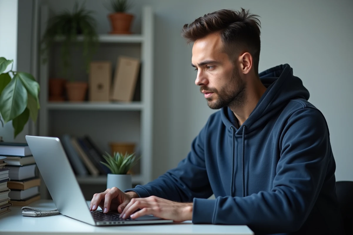 Homme effectuant une réservation de parloir en ligne sur un ordinateur portable